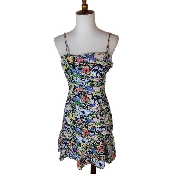 Parker Multicolor Floral 100% Silk Spaghetti Strap Mini Dress 0 NWT - Picture 2 of 9